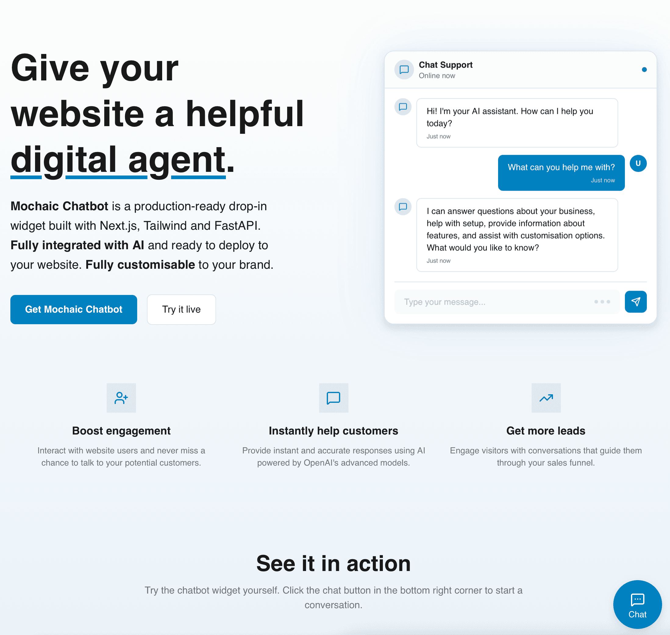Mochaic AI powered chatbot